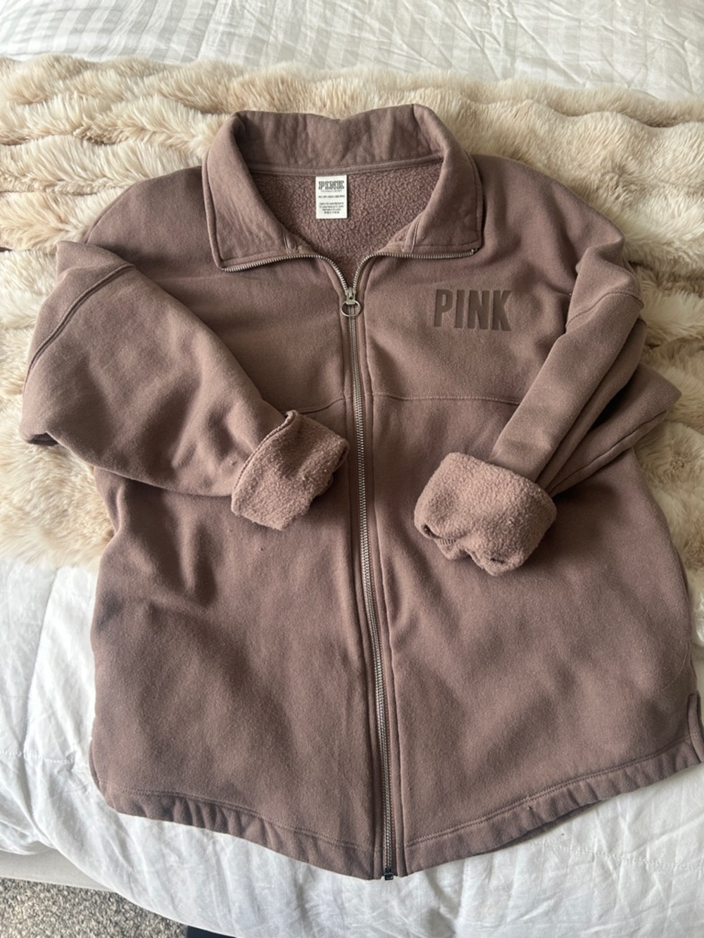 PINK Full-Zip Fleece Jacket in Dusty Mauve